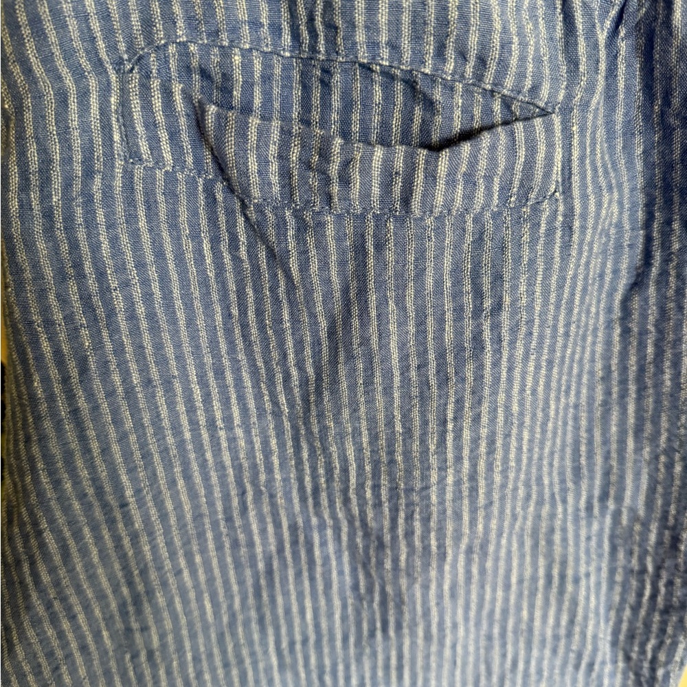 FLAX Blue Striped Linen Capri Pants - Picture 3 of 8
